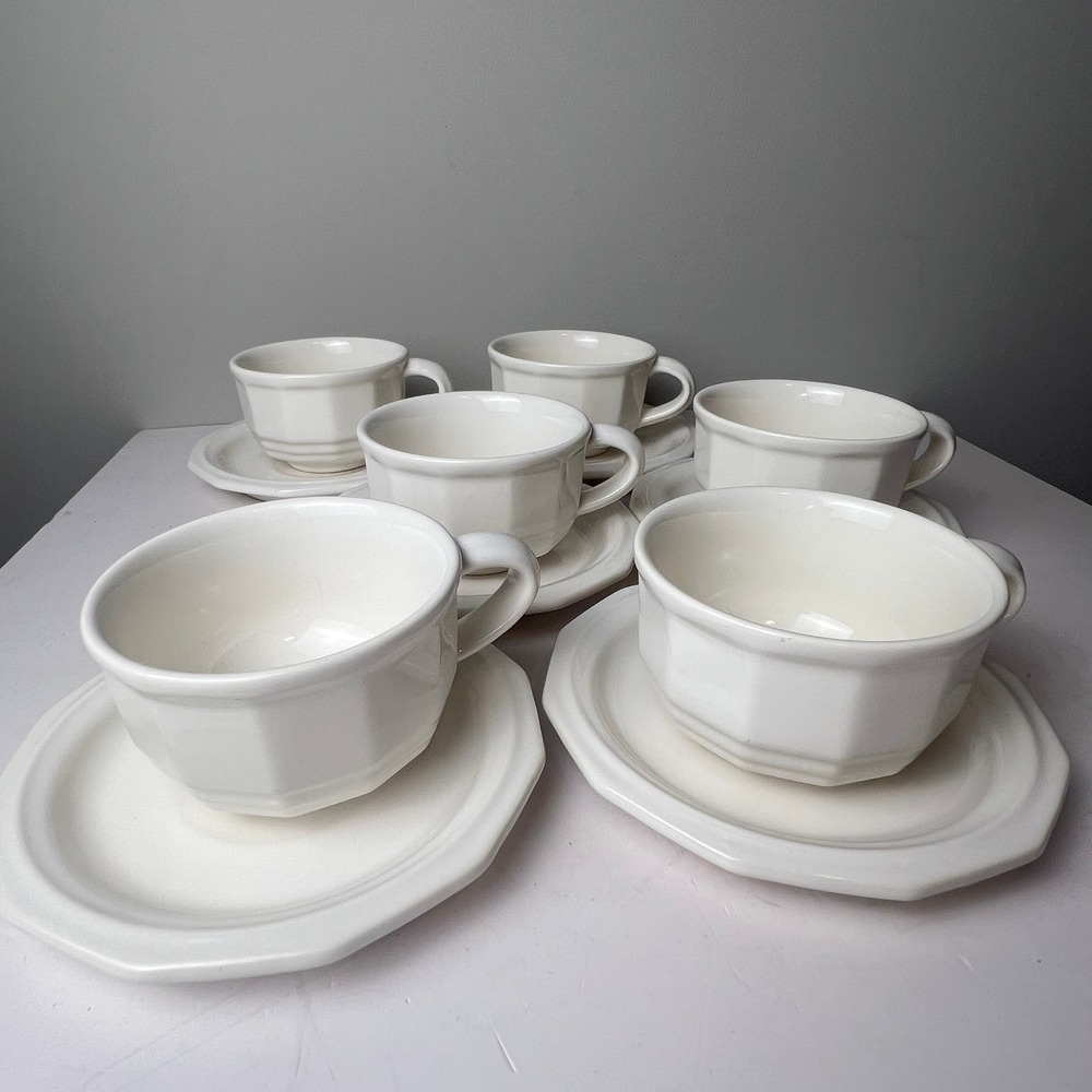 Pfaltzgraff Heritage White Cup and Saucer Set 6 Piece White Stoneware Vintage